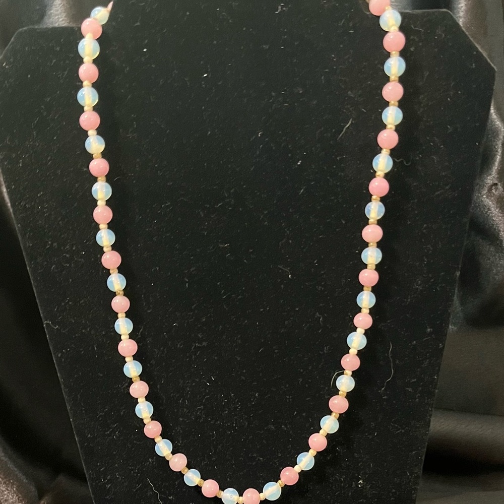 Pink and Blue Beaded Necklace